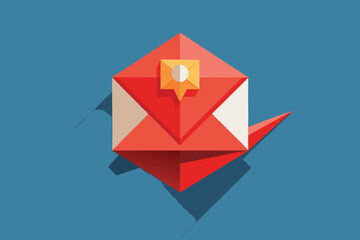 Poster - Modern flat design illustration of a red envelope symbolizing email communication and notifications on blue background