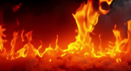 Poster - Fiery flames rise against a dark background creating a dramatic effect