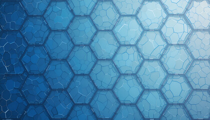 Aufkleber - Abstract hexagonal grid with detailed cell structure in shades of blue and gradient lighting