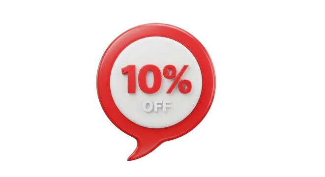 Red and white speech bubble with ten percent off discount offer