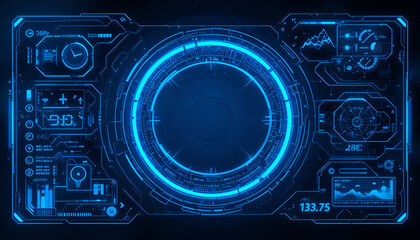 Poster - Futuristic technology interface showing various data displays and digital information panels