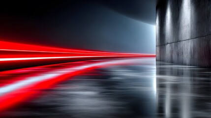 Poster - Dynamic Red Light Trails in a Modern Concrete Corridor