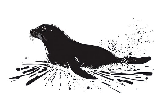 Splashing seal icon vector illustration isoleted on white background in silhouette .