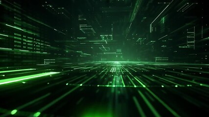 Green Digital Data Stream: Abstract Technology Background with Futuristic Lines and Information