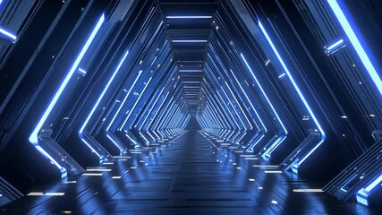 Poster - Futuristic Blue Neon Corridor: A Digital Artwork
