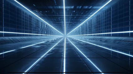 Poster - Futuristic Neon Corridor: A Digital  Vision of  Infinite Space and Technological Advancement