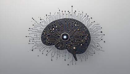 Poster - Brain circuit board with glowing center, symbolizing artificial intelligence and technology