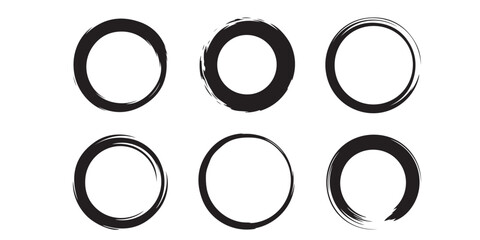 Aufkleber - Six black brush stroke circles arranged in two rows on a white background in a vector format