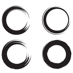 Aufkleber - Four black brush stroke circles arranged in a square pattern on a white background simple graphic art