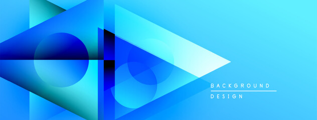 Poster - Abstract blue geometric shapes overlap. Gradient background creates modern design. Minimalist style, suitable for banners or presentations.