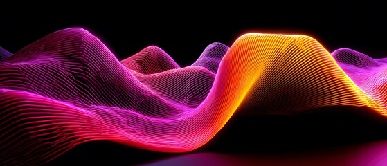Poster - Abstract Wavy Lines in Vibrant Colors on a Dark Background