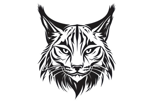 Tattoo-style lynx face logo, white background in silhouette .