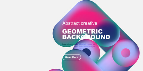 Fototapete - Abstract geometric background features vibrant overlapping shapes, text, button. Minimalist design with pink, blue hues. Clean, modern aesthetic.