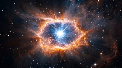 Wall Mural - A distant star with its surrounding nebula lit by its light - .