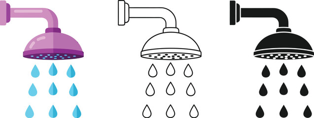 Poster - Shower head vector illustration set bathroom fixture plumbing design modern showerhead water saving 100 char