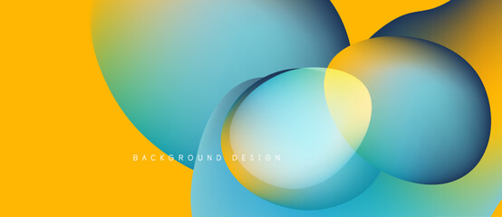 Fototapete - Abstract colorful design features overlapping circles, gradients. Yellow, blue, green hues create modern visual effect. Simple, clean.