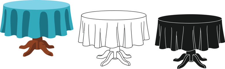 Poster - Round table with tablecloth vector illustration in different styles for home decor and dining room design