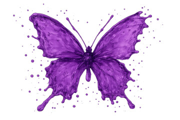 Poster - Purple liquid butterfly splashing against transparent background, representing fluid nature design with fantasy-inspired abstract aesthetic