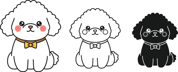 Poster - Cute poodle dog cartoon vector illustration set for kids coloring page and graphic design element