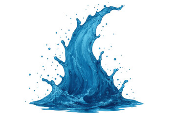 Poster - Water splashing dynamically, swirling blue liquid rising upward against transparent background, forming vibrant liquid movement pattern