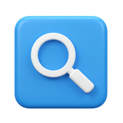 Poster - White magnifying glass icon on a blue rounded square isolated on transparent background