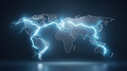 Poster - Global trade small business. A glowing world map illustration with electric blue accents on a dark background.