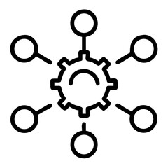 Aufkleber - Outline representation of a gear with six circles connected by lines radiating outwards in a symmetrical design