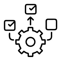 Poster - Gear mechanism with check marks and a square connected by lines and an arrow drawing on transparent background