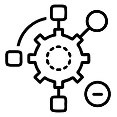 Aufkleber - Vector Illustration of a gear with connected squares and circle and a minus sign in a circle design element
