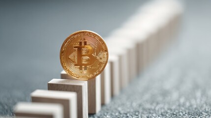 Poster - Bitcoin coin positioned on a graph illustrating the relationship between cryptocurrency value and market trends