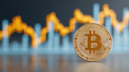 Poster - Intricate bitcoin coin representing digital currency in a financial chart with a corridor break conceptual design