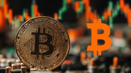 Poster - Bitcoin coin on an insight panel displaying combined data and information relevant to cryptocurrency trends and analysis