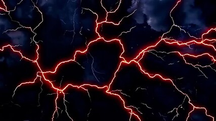 Wall Mural - Seamless looping video of red lightning storm in dark cloudy sky.
