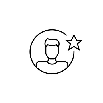 Male user avatar and star. VIP member, highlight profile, verified user. Pixel perfect, editable stroke vector icon