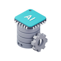 Aufkleber - Stylized 3d rendering of a database icon with ai symbol and gear isolated on transparent background