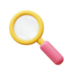 Poster - A bright yellow magnifying glass with a pink handle isolated on transparent background