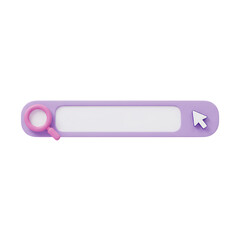 Poster - 3d rendering of a modern purple search bar with a magnifying glass and cursor isolated on transparent background