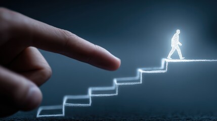 the guiding path: a symbolic and evocative image of a hand pointing the way for a person climbing a 