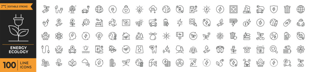 ecology energy icon set. containing renewable energy, ecology, green electricity, and more. editable