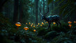 © GoodAng - Cyberforest Night Robotic Deer Feeding Glowing Ferns AI Sensor Mushrooms Moonlit Shadows