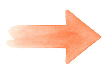 Poster - Orange watercolor hand-drawn arrow pointing rightward, transparent background, signaling direction with artistic freehand graphic element