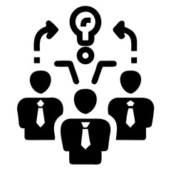 Poster - Illustration of three business people with an idea lightbulb and arrows showing collaboration process