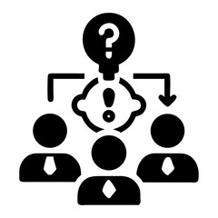 Poster - Illustration of a group of people with a question mark and exclamation point above them indicating problem solving