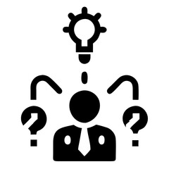 Poster - Illustration of a person with question marks and a lightbulb representing ideas and problem solving