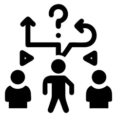 Poster - Illustration of three people with decision paths and a question mark above them indicating uncertainty