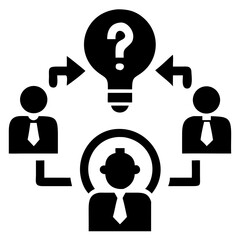 Poster - Illustration of three people connected with arrows to a lightbulb with a question mark inside it