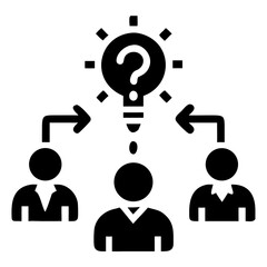 Poster - Vector Illustration of a lightbulb with a question mark above three people connected by arrows and ideas