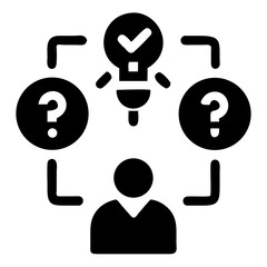 Fototapete - Vector Illustration of a person with questions and an idea represented by a lightbulb with a checkmark above