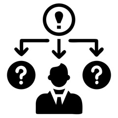 Poster - Vector Illustration of an idea leading to questions and decisions for a person in a suit and tie on transparent background