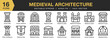 © spacepixel - Medieval Architecture icon set. Editable Stroke Icon Collection. Includes architecture, medieval, building, castle, ancient, and More. Outline icons vector collection.